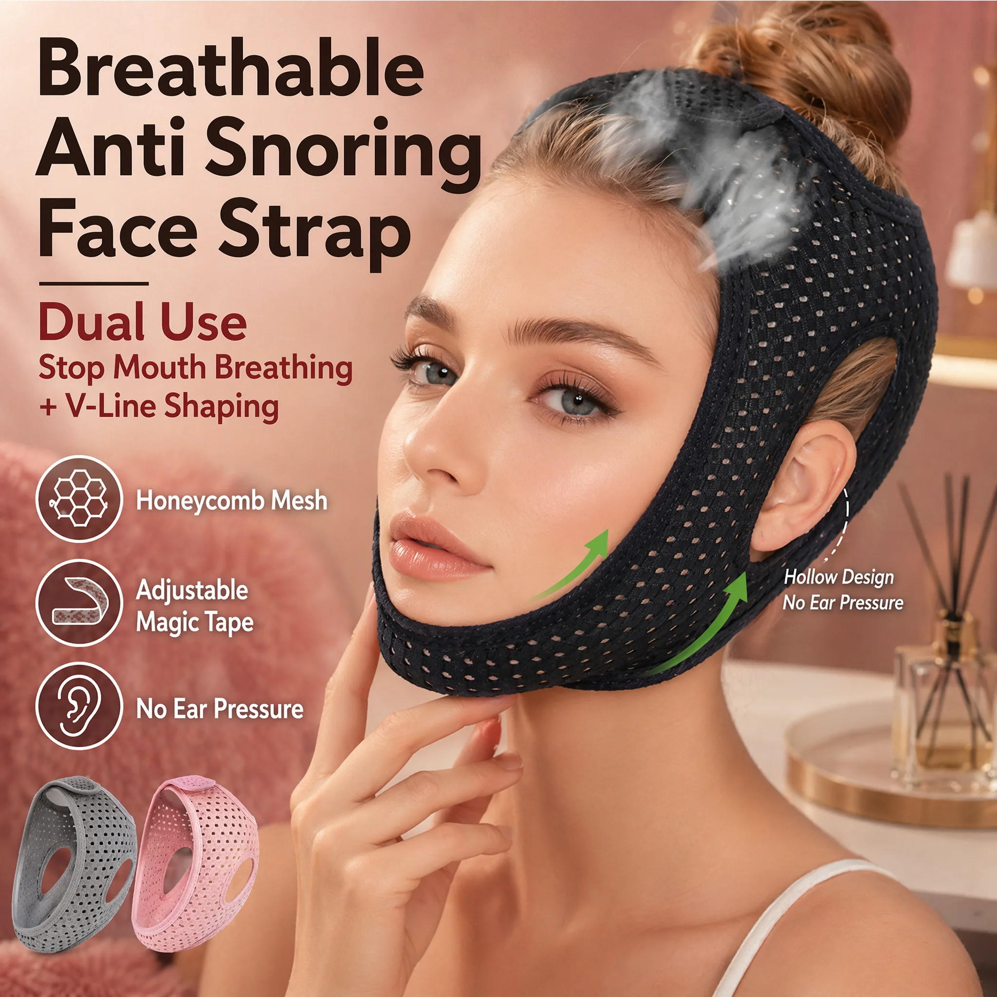 통기성 허니콤 메쉬 코골이 방지 스트랩 입호흡 교정기  - Anti Snore Chin Strap Adjustable 리뷰 및 가격